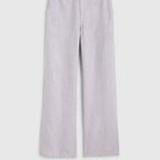 Light lavender wide-leg trousers with a subtle textured weave, shown flat against a light gray background.